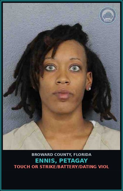 CCW arrest card for ENNIS, PETAGAY in Broward County: TOUCH OR STRIKE/BATTERY/DATING VIOL