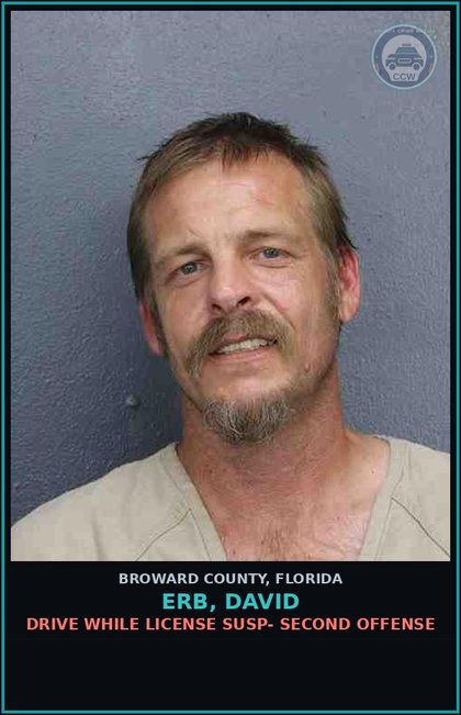 CCW arrest card for ERB, DAVID in Broward County: DRIVE WHILE LICENSE SUSP- SECOND OFFENSE