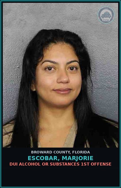 CCW arrest card for ESCOBAR, MARJORIE in Broward County: DUI ALCOHOL OR DRUGS  1ST OFFENSE
