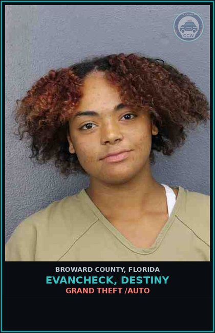 CCW arrest card for EVANCHECK, DESTINY in Broward County: PETIT THEFT-2ND DEGREE - 1ST OFFENSE