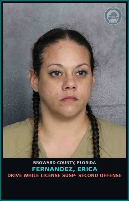 CCW arrest card for FERNANDEZ, ERICA in Broward County: DRIVE WHILE LICENSE SUSP- SECOND OFFENSE