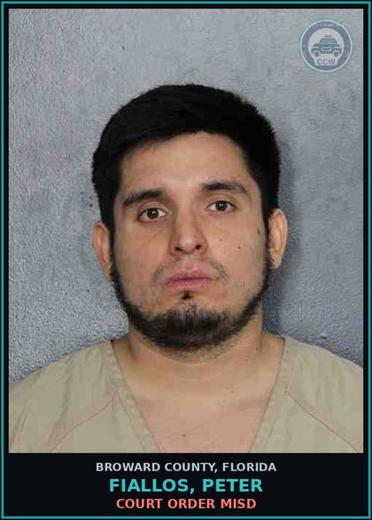 CCW arrest card for FIALLOS, PETER in Broward County: COURT ORDER MISD