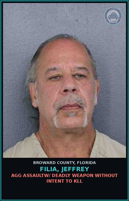 CCW arrest card for FILIA, JEFFREY in Broward County: AGG ASSAULTW/ DEADLY WEAPON WITHOUT INTENT TO KILL