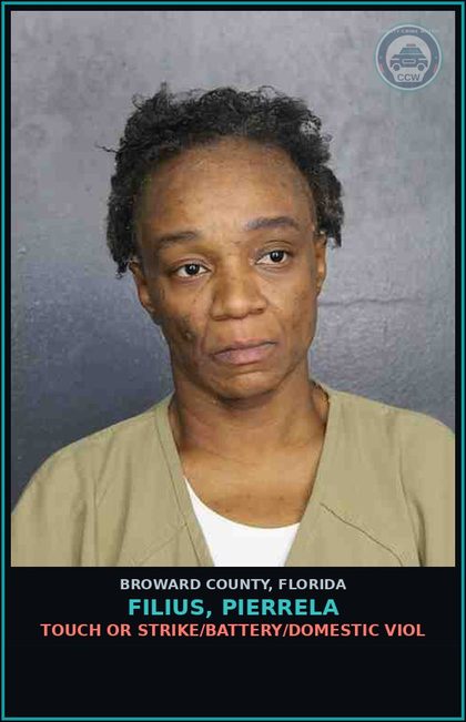 CCW arrest card for FILIUS, PIERRELA in Broward County: TOUCH OR STRIKE/BATTERY/DOMESTIC VIOL