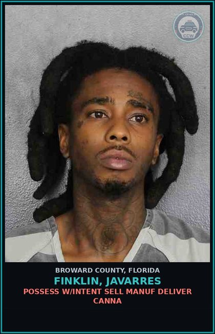CCW arrest card for FINKLIN, JAVARRES in Broward County: POSSESS W/INTENT SELL MANUF DELIVER Canna