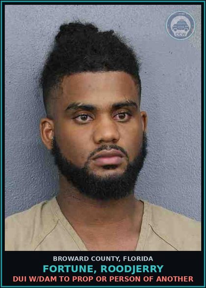 CCW arrest card for FORTUNE, ROODJERRY in Broward County: DUI W/DAM TO PROP OR PERSON OF ANOTHER