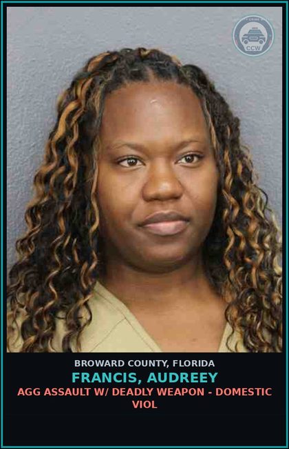 CCW arrest card for FRANCIS, AUDREEY in Broward County: AGG ASSAULT W/ DEADLY WEAPON - DOMESTIC VIOL