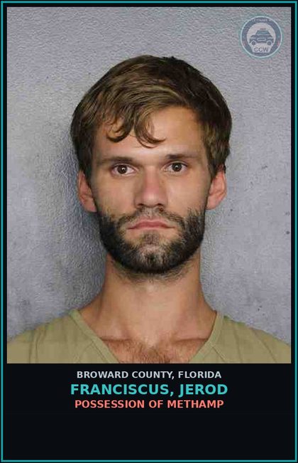 CCW arrest card for FRANCISCUS, JEROD in Broward County: POSSESSION OF Methamp