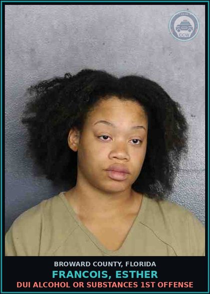 CCW arrest card for FRANCOIS, ESTHER in Broward County: FAIL DRIVE IN SINGLE LANE     