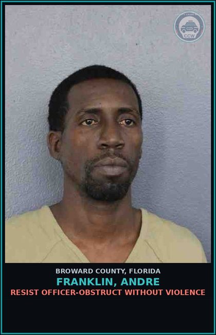 CCW arrest card for FRANKLIN, ANDRE in Broward County: RESIST OFFICER-OBSTRUCT WITHOUT VIOLENCE