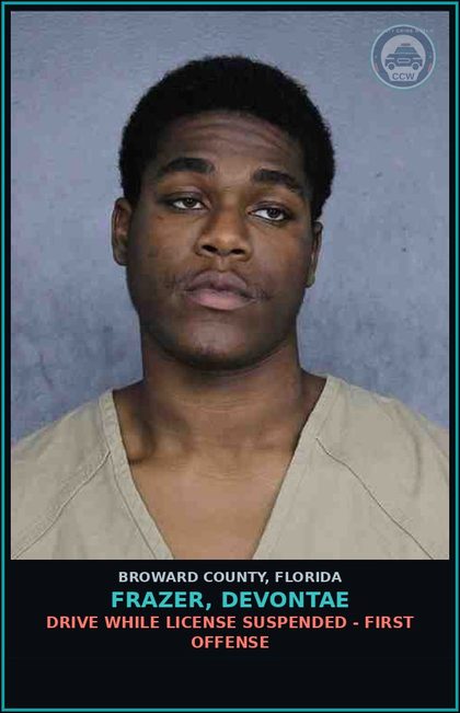 CCW arrest card for FRAZER, DEVONTAE in Broward County: DRIVE WHILE LICENSE SUSPENDED - FIRST OFFENSE