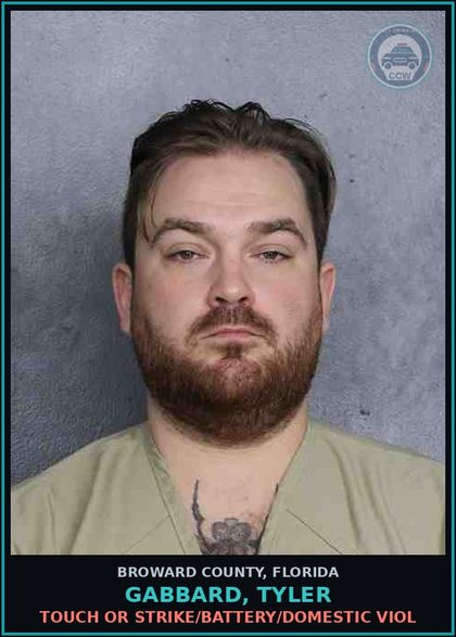 CCW arrest card for GABBARD, TYLER in Broward County: TOUCH OR STRIKE/BATTERY/DOMESTIC VIOL