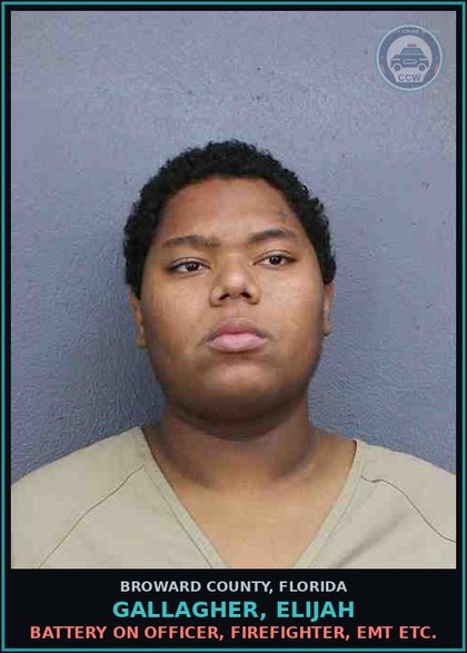CCW arrest card for GALLAGHER, ELIJAH in Broward County: BATTERY ON OFFICER, FIREFIGHTER, EMT ETC.