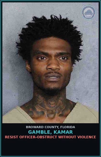 CCW arrest card for GAMBLE, KAMAR in Broward County: WEAR MASK WHILE COMMITTING 1ST DEG MISD