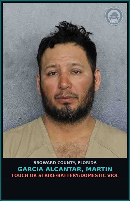 CCW arrest card for GARCIA ALCANTAR, MARTIN in Broward County: TOUCH OR STRIKE/BATTERY/DOMESTIC VIOL