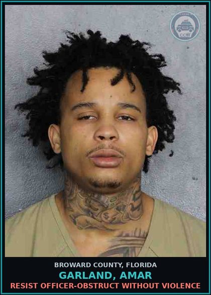 CCW arrest card for GARLAND, AMAR in Broward County: RESIST OFFICER-OBSTRUCT WITHOUT VIOLENCE