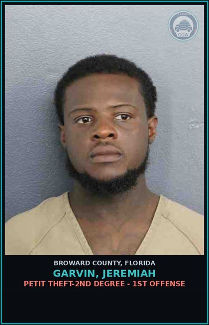 CCW arrest card for GARVIN, JEREMIAH in Broward County: PETIT THEFT-2ND DEGREE - 1ST OFFENSE