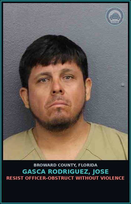 CCW arrest card for GASCA RODRIGUEZ, JOSE in Broward County: FLEE ELUDE HIGH SPEED OR DISR SAFETY PERS PROP