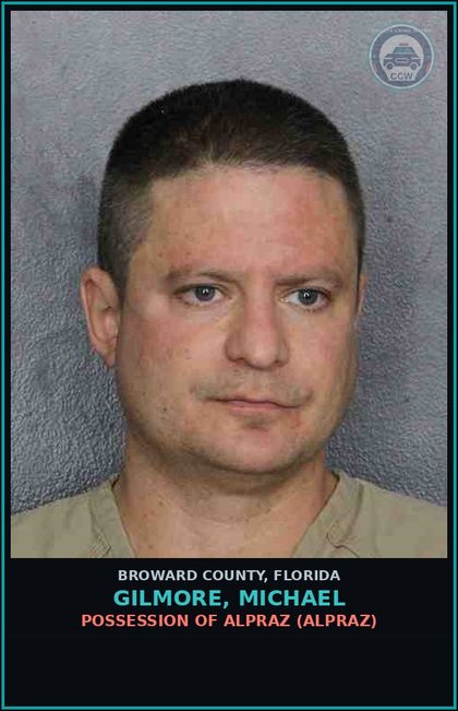 CCW arrest card for GILMORE, MICHAEL in Broward County: POSSESSION OF ALPRAZ (XANAX)