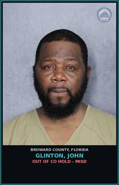 CCW arrest card for GLINTON, JOHN in Broward County: OUT OF CO HOLD - MISD