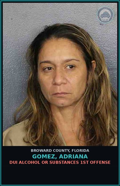 CCW arrest card for GOMEZ, ADRIANA in Broward County: DUI ALCOHOL OR DRUGS  1ST OFFENSE