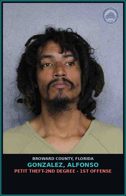 CCW arrest card for GONZALEZ, ALFONSO in Broward County: PETIT THEFT-2ND DEGREE - 1ST OFFENSE