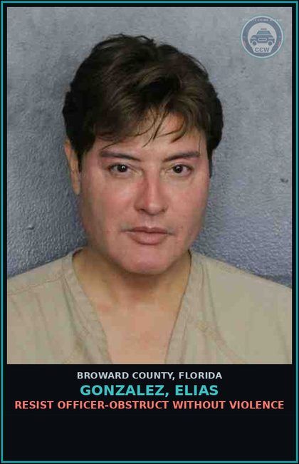 CCW arrest card for GONZALEZ, ELIAS in Broward County: RESIST OFFICER-OBSTRUCT WITHOUT VIOLENCE