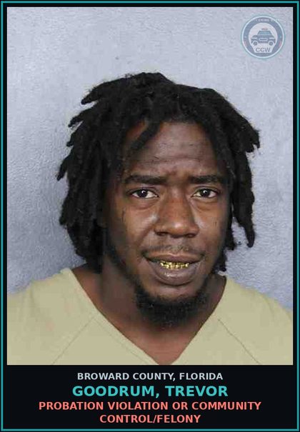 CCW arrest card for GOODRUM, TREVOR in Broward County: PROBATION VIOLATION OR COMMUNITY CONTROL/FELONY