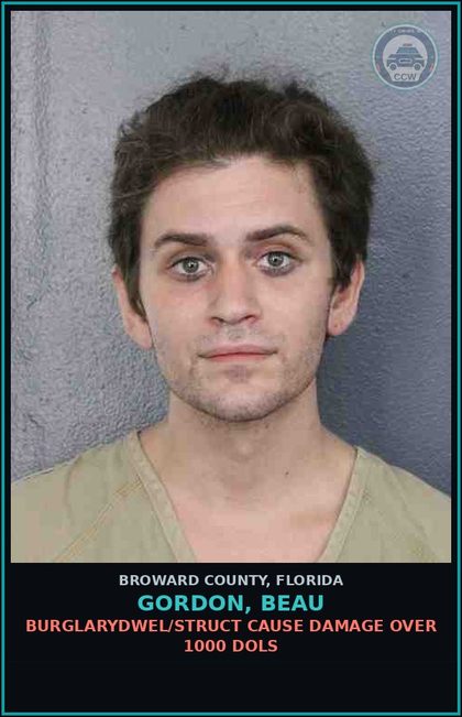 CCW arrest card for GORDON, BEAU in Broward County: CRIM MISCH - 200 UNDER 1000 DOLS 1ST OFF