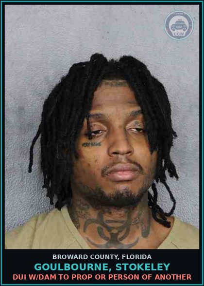 CCW arrest card for GOULBOURNE, STOKELEY in Broward County: DUI W/DAM TO PROP OR PERSON OF ANOTHER