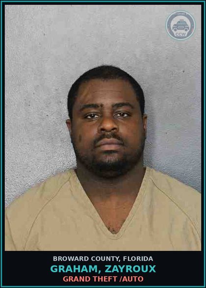CCW arrest card for GRAHAM, ZAYROUX in Broward County: GRAND THEFT /AUTO