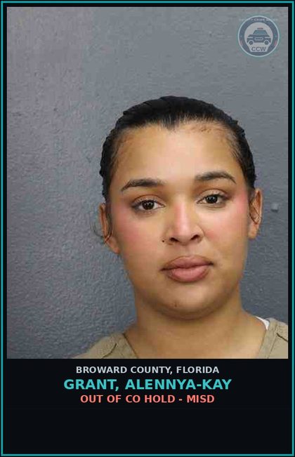 CCW arrest card for GRANT, ALENNYA-KAY in Broward County: OUT OF CO HOLD - MISD