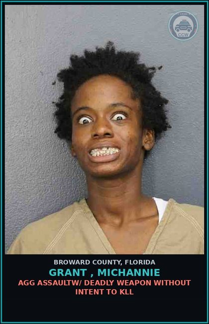 CCW arrest card for GRANT , MICHANNIE in Broward County: AGG ASSAULTW/ DEADLY WEAPON WITHOUT INTENT TO KILL