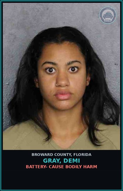 CCW arrest card for GRAY, DEMI in Broward County: BATTERY- CAUSE BODILY HARM