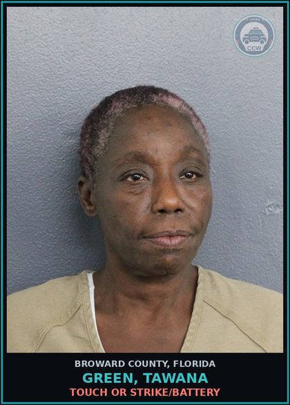 CCW arrest card for GREEN, TAWANA in Broward County: TOUCH OR STRIKE/BATTERY