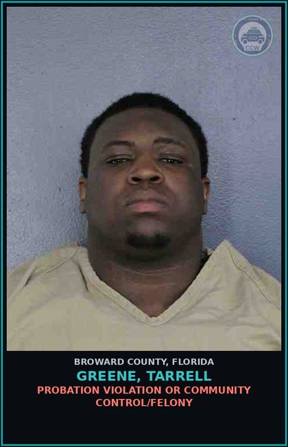 CCW arrest card for GREENE, TARRELL in Broward County: FLEE  ELUDE LEO/LIGHTS/SIREN ACTIVE