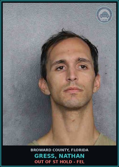 CCW arrest card for GRESS, NATHAN in Broward County: OUT OF ST HOLD - FEL