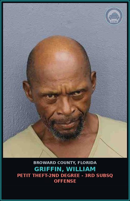 CCW arrest card for GRIFFIN, WILLIAM in Broward County: PETIT THEFT-2ND DEGREE - 3RD SUBSQ OFFENSE