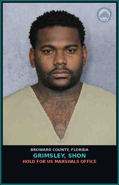 CCW arrest card for GRIMSLEY, SHON in Broward County: HOLD FOR US MARSHALS OFFICE