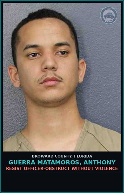 CCW arrest card for GUERRA MATAMOROS, ANTHONY in Broward County: RECKLESS DRIVING 1ST OFF