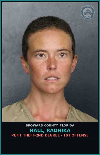 CCW arrest card for HALL, RADHIKA in Broward County: PETIT THEFT-2ND DEGREE - 1ST OFFENSE