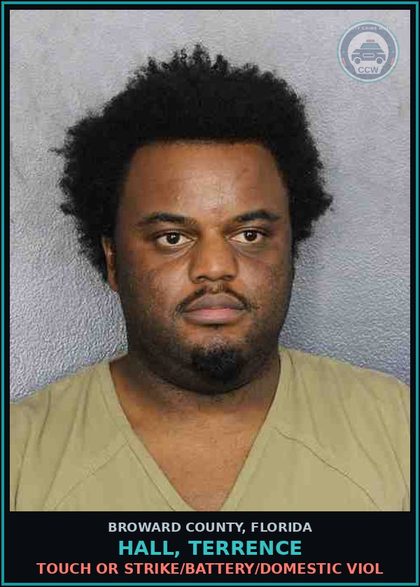 CCW arrest card for HALL, TERRENCE in Broward County: TOUCH OR STRIKE/BATTERY/DOMESTIC VIOL