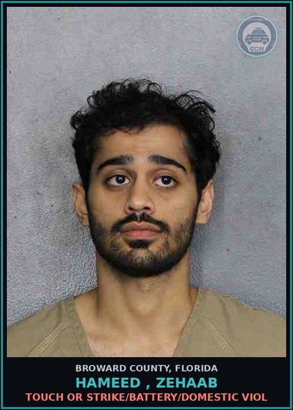 CCW arrest card for HAMEED , ZEHAAB in Broward County: TOUCH OR STRIKE/BATTERY/DOMESTIC VIOL