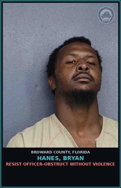 CCW arrest card for HANES, BRYAN in Broward County: RESIST OFFICER-OBSTRUCT WITHOUT VIOLENCE