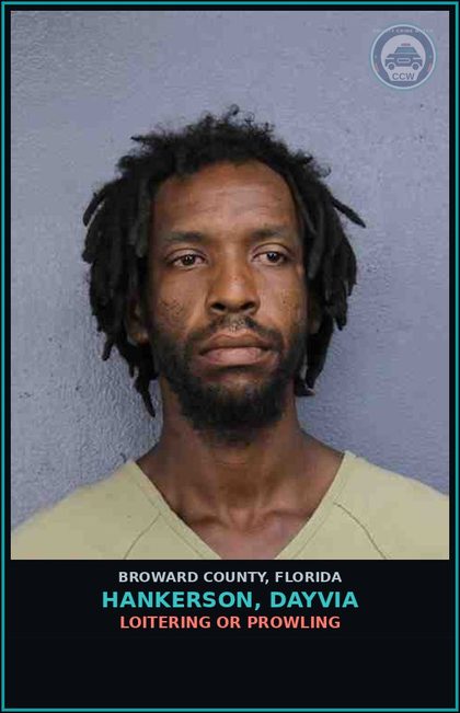 CCW arrest card for HANKERSON, DAYVIA in Broward County: LOITERING OR PROWLING