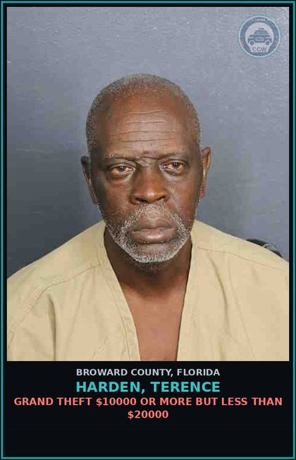 CCW arrest card for HARDEN, TERENCE in Broward County: FALSE OWNER INFO FOR PAWN ITEMS LESS THAN 300 DOLS
