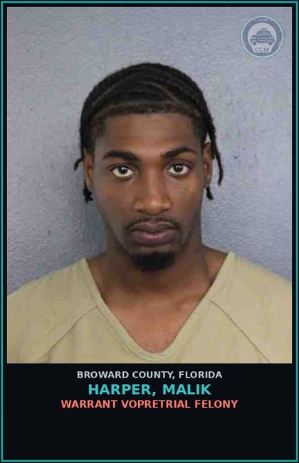 CCW arrest card for HARPER, MALIK in Broward County: WARRANT VOPRETRIAL FELONY