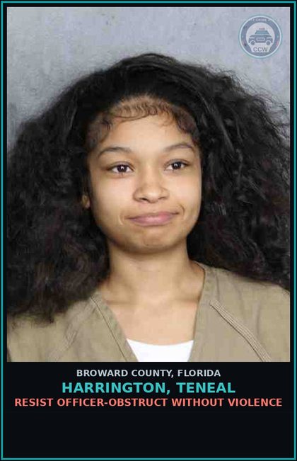 CCW arrest card for HARRINGTON, TENEAL in Broward County: DRUG PARAPHERNALIA-POSSESS AND OR USE