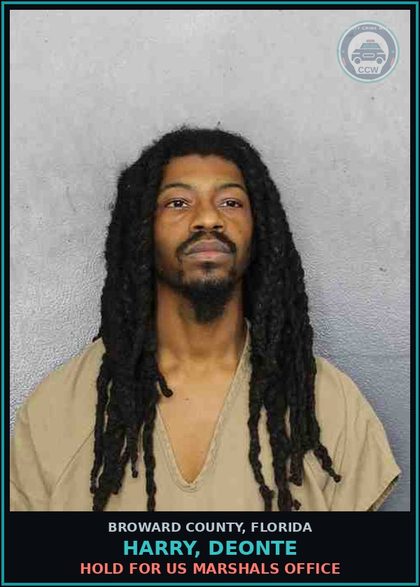 CCW arrest card for HARRY, DEONTE in Broward County: HOLD FOR US MARSHALS OFFICE