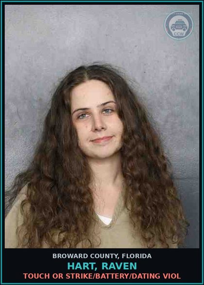 CCW arrest card for HART, RAVEN in Broward County: TOUCH OR STRIKE/BATTERY/DATING VIOL